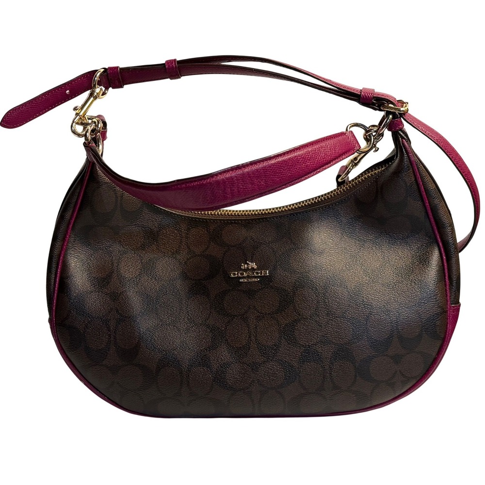 СОACH Harley Hobo Signature 2way Bag Y2K Coach Harley East/West Hobo Brown Magenta Signature C… - Gem